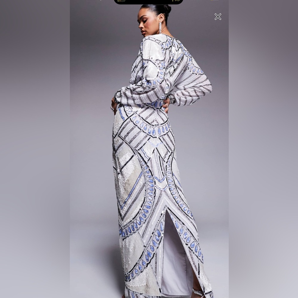 ASOS DESIGN embellished batwing maxi dress in pale blue Size 14 US